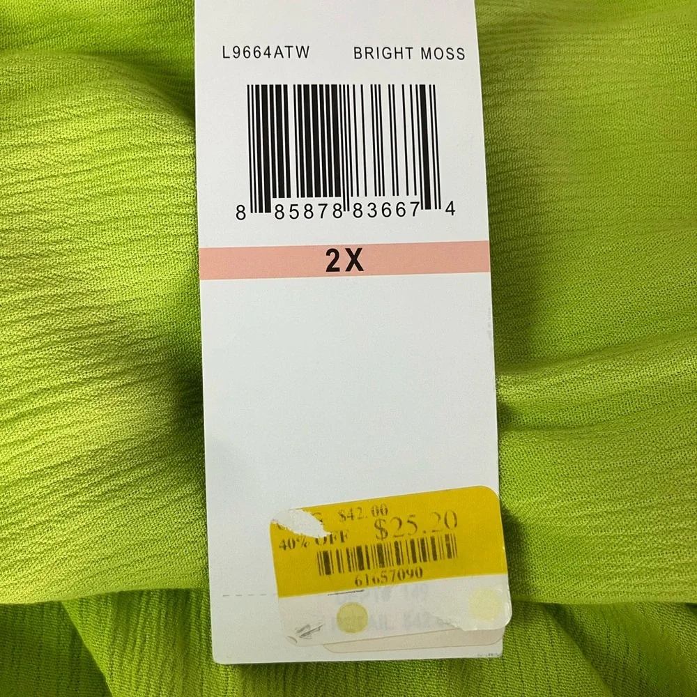 Nina Leonard Plus Size Lime Green V-Neck Tie Front Blouse - Picture 9 of 9